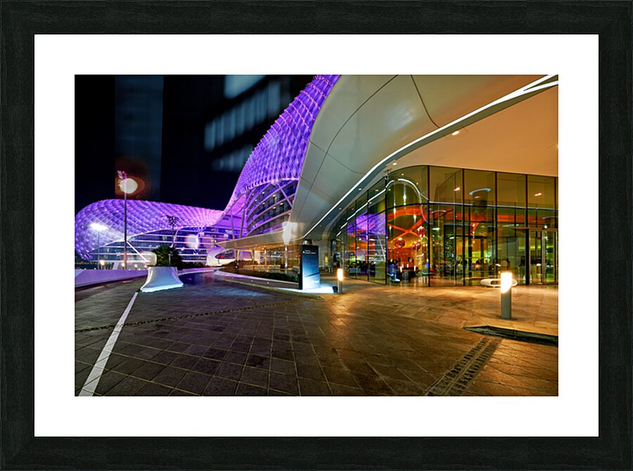 W Abu Dhabi Yas Island hotel entrance at night Picture Frame print