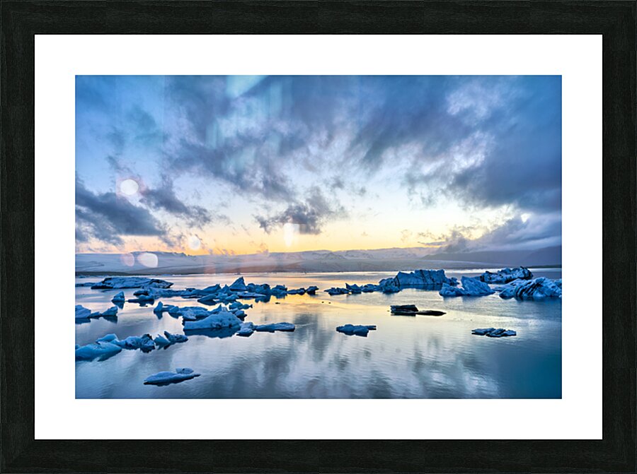 Midnight scenes at Jokulsarlon glacier lagoon in Iceland Picture Frame print