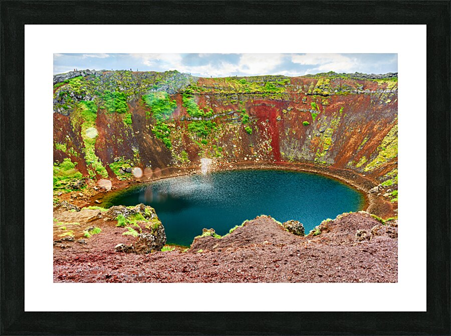 Exploring Kerid Crater in Iceland on a cloudy day Picture Frame print