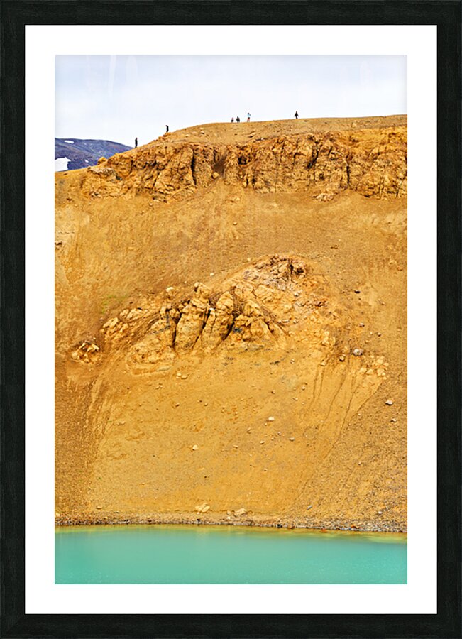 Visitors exploring the Krafla caldera in Iceland Picture Frame print