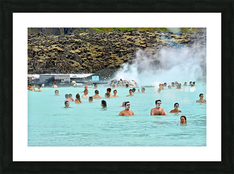 Visitors enjoy Grindaviks blue lagoon spa by day Picture Frame print