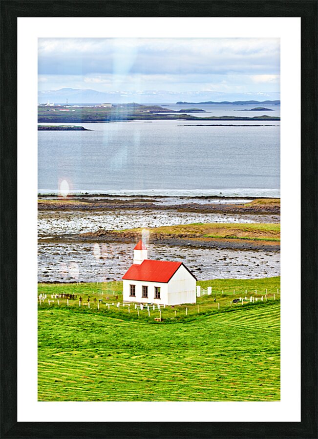 Church located in the western fjords of Iceland near the sea Picture Frame print
