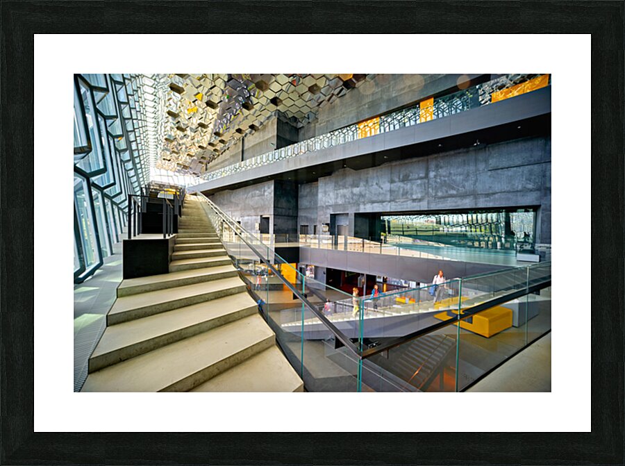 Exploring the interior of Harpa Opera House in Reykjavik Iceland Picture Frame print