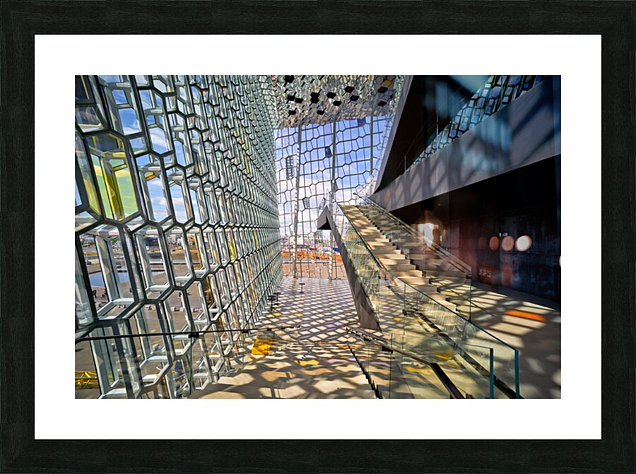 Exploring Harpa Opera House in Reykjavik Iceland on a sunny day Picture Frame print
