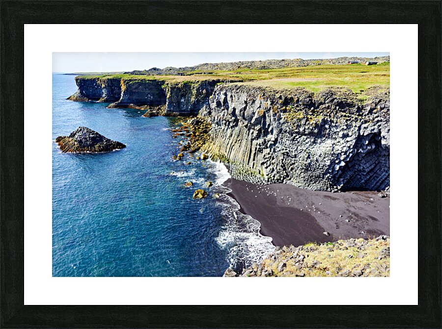 View of Arnarstapi cliffs and black sand beach in Iceland Picture Frame print