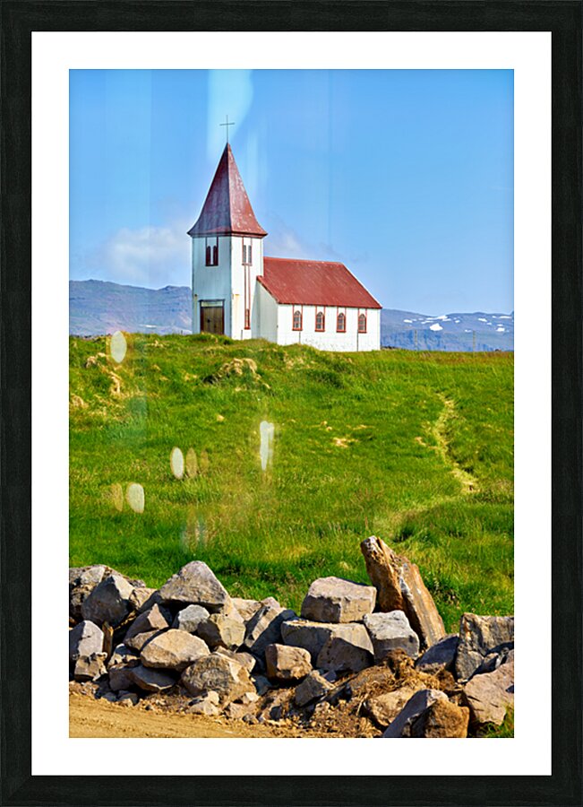 Visit to Hellnar Church in Iceland on a sunny day Picture Frame print