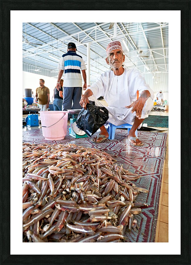 Muscat Oman fish market shows daily life of fishermen and buyers Picture Frame print
