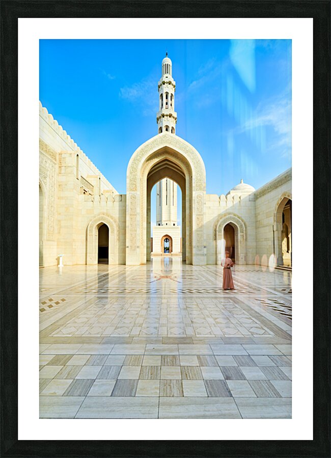 Visitors explore Sultan Qaboos Grand Mosque in Muscat Picture Frame print