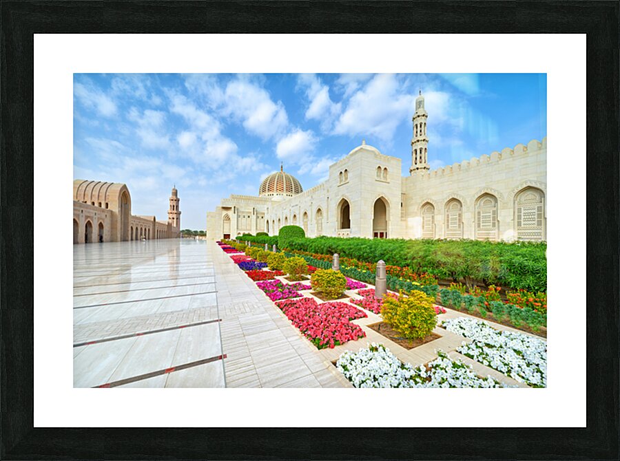 Visit Sultan Qaboos Grand Mosque in Muscat Oman during the day Picture Frame print