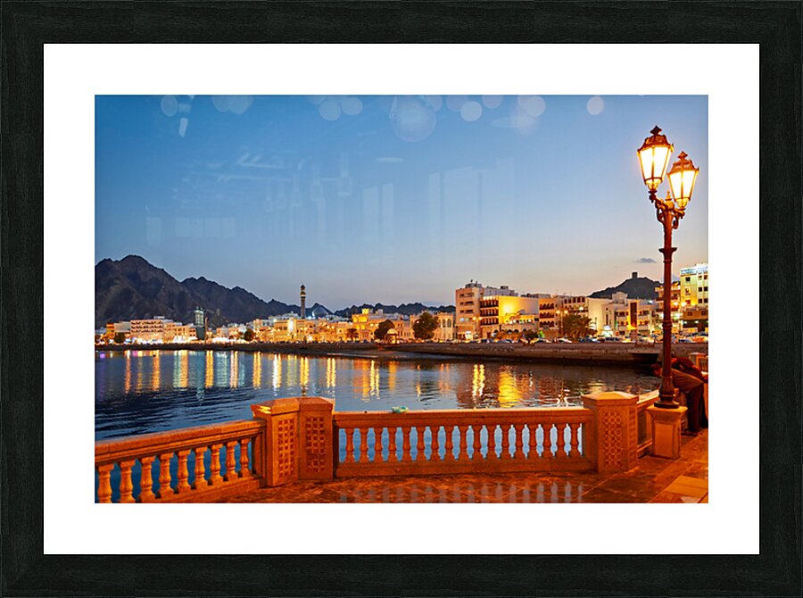 Waterfront scene in Muscat Oman during sunset hours Picture Frame print