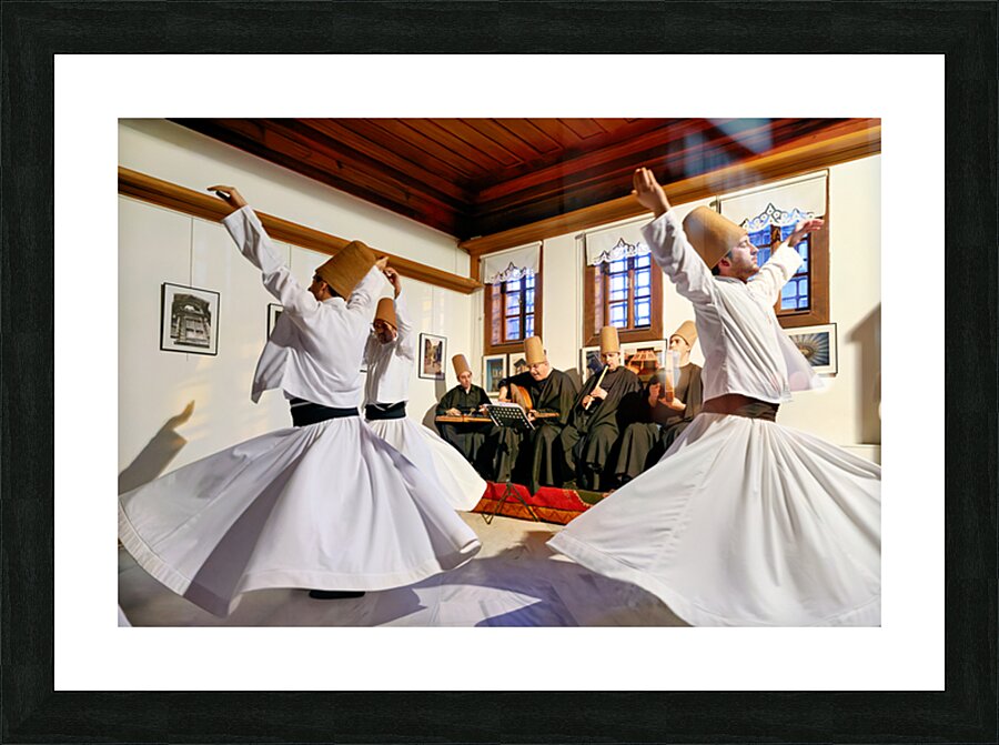 Whirling dervishes perform in Istanbul during sufi ceremony Picture Frame print
