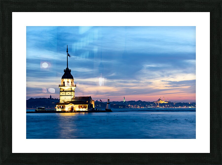 View of Maidens Tower on Bosphorus at sunset in Istanbul Picture Frame print