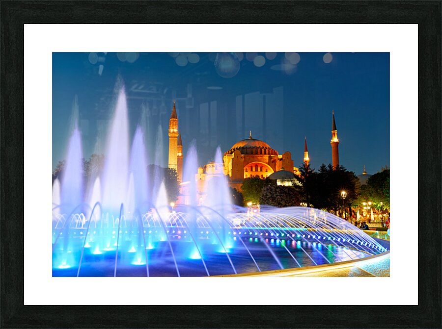 Hagia Sophia Grand Mosque at night with a fountain display Picture Frame print