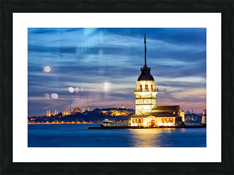 Sunset view of Maidens Tower on the Bosphorus in Istanbul Picture Frame print