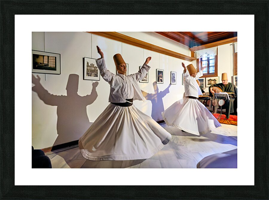 Whirling dervishes perform at sufi event in Istanbul Turkey Picture Frame print