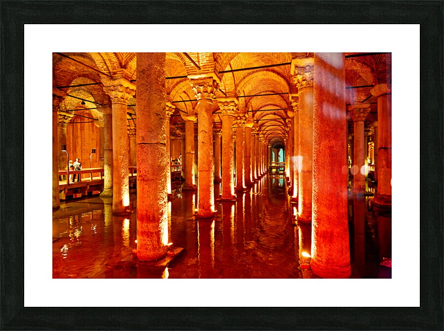 Explore Basilica Cistern in Istanbul at nighttime Picture Frame print