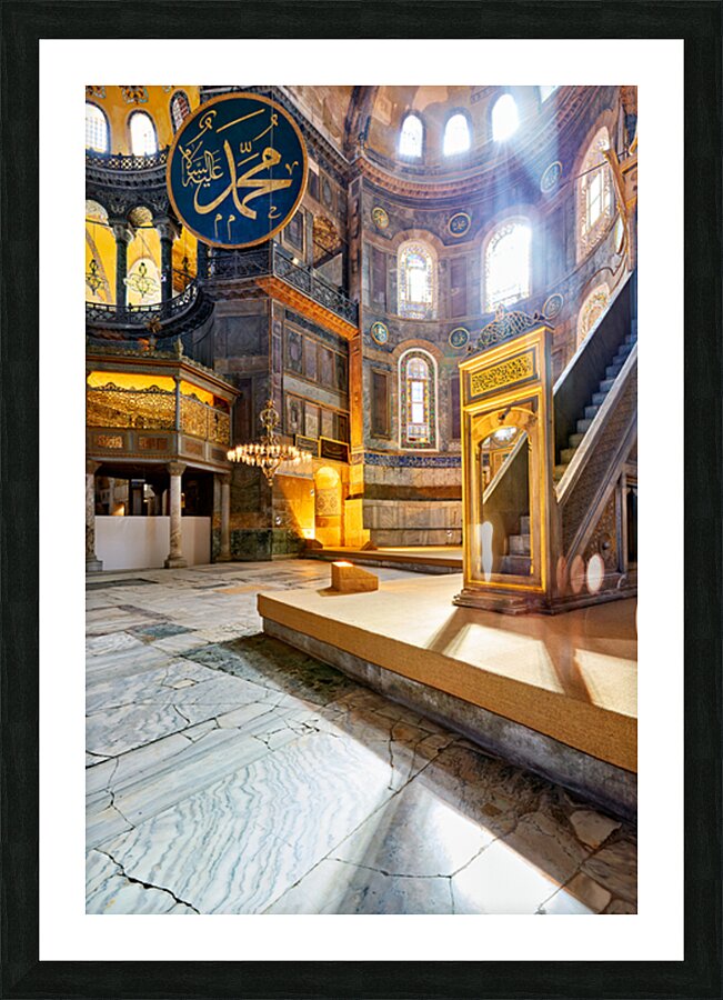 Hagia Sophia Grand Mosque interior view with sunlight Picture Frame print
