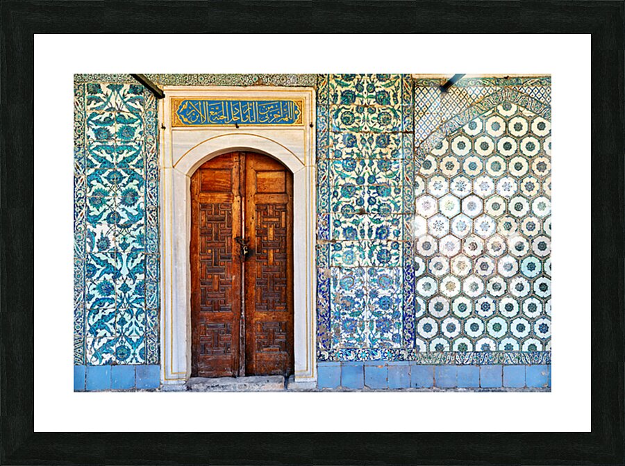 Exploring the tiled walls and wooden door at Topkapi Palace Picture Frame print