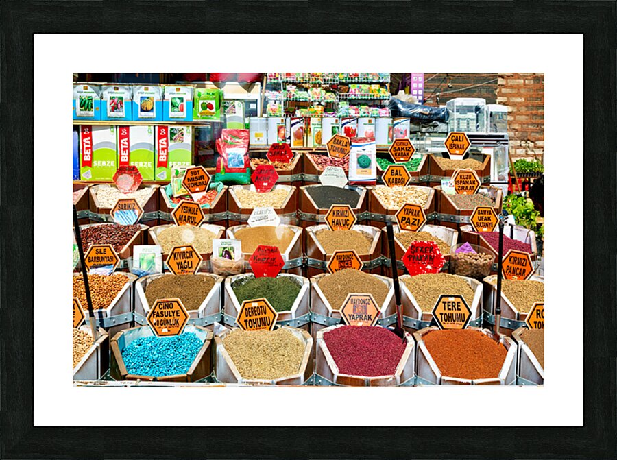 Spices and herbs displayed at Grand Bazaar in Istanbul Picture Frame print