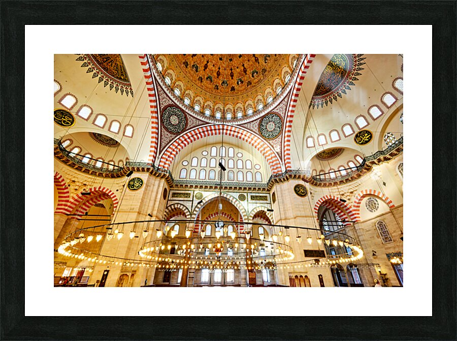 Ceiling light fixtures in Istanbuls Suleymaniye Mosque Picture Frame print