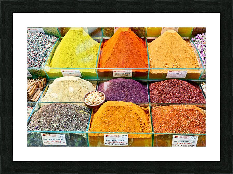 Exploring the Grand Bazaar with colorful spices in Istanbul Picture Frame print