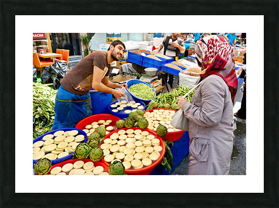 Market activity in Istanbul Turkey with local vendors Picture Frame print