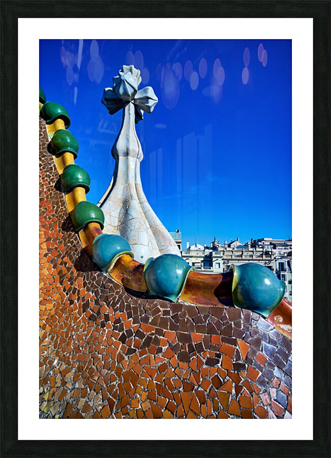 Exploring Casa Batllo in Barcelona under a clear sky Picture Frame print