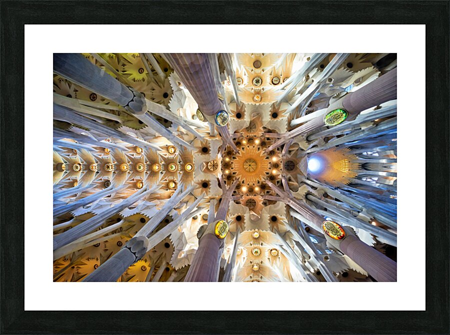 Visitors admire the Sagrada Famílias interior Picture Frame print