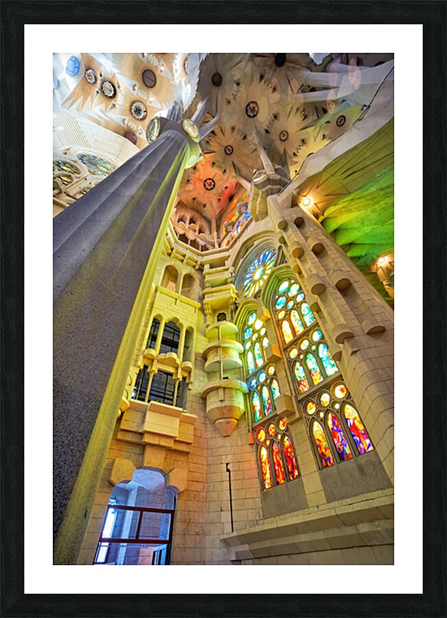 View of colorful windows inside Basílica de la Sagrada Família Picture Frame print