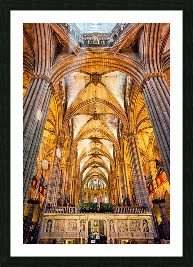 Historic view of the Cathedral of the Holy Cross in Barcelona Picture Frame print