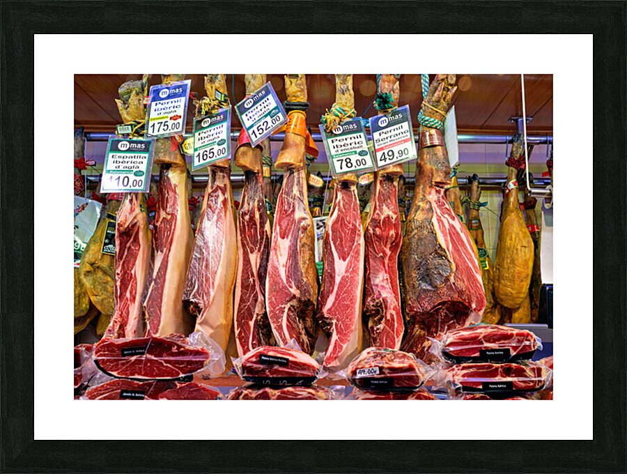 Jamon Iberico displayed in Mercat de Sant Josep de la Boqueria Picture Frame print