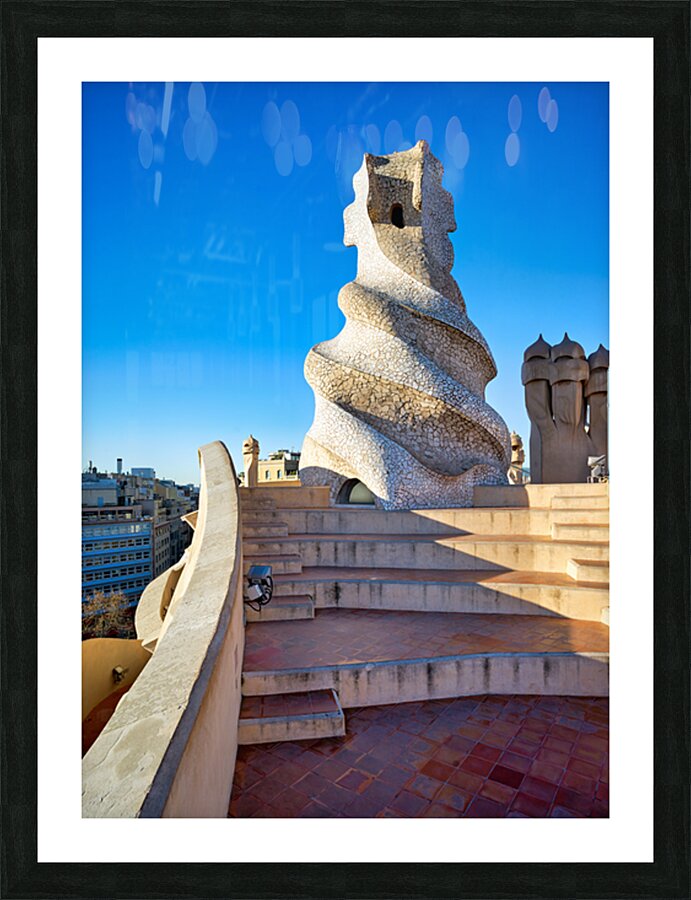 Rooftop views of Casa Mila in sunny Barcelona Picture Frame print