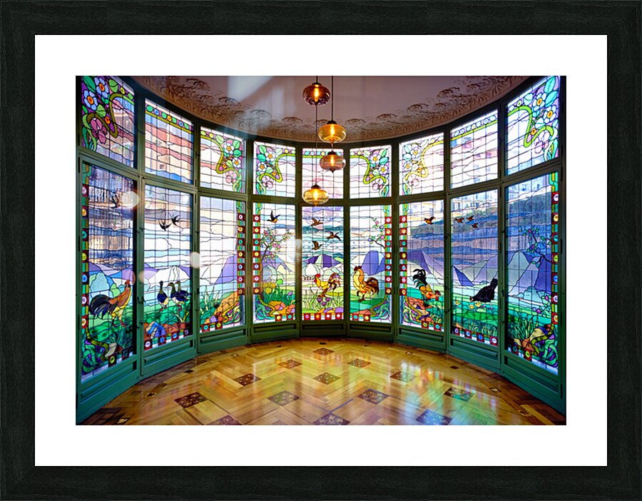 Stained glass windows at Casa Lleo Morera in Barcelona Picture Frame print