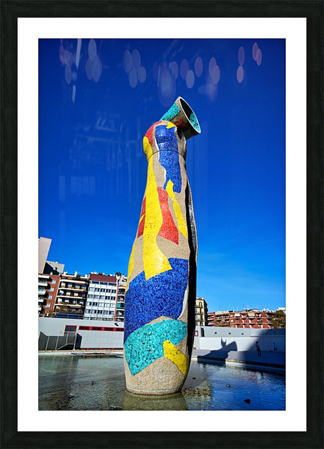 Sculpture of Woman and Bird in Barcelona park by Joan Miro Picture Frame print