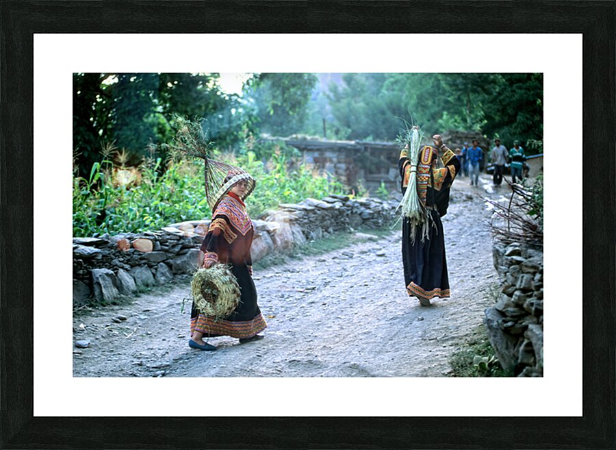 Women working in Bumburet Valley Kalash village Picture Frame print