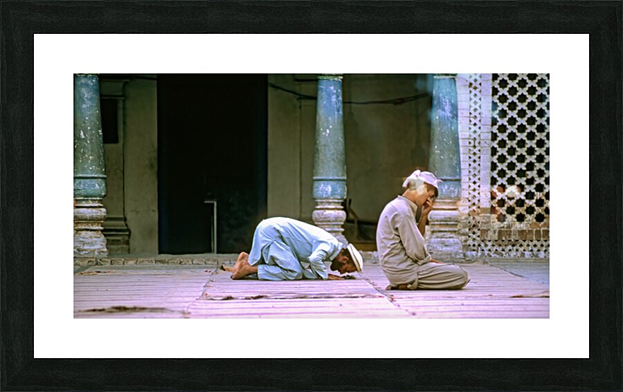 Men pray in the mosque in Chitral during afternoon prayer Picture Frame print
