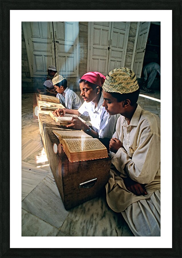 Students study in Quranic school madrasa in Pakistan Picture Frame print