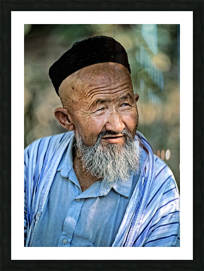 Elderly man with a beard in Bukhara Uzbekistan Picture Frame print