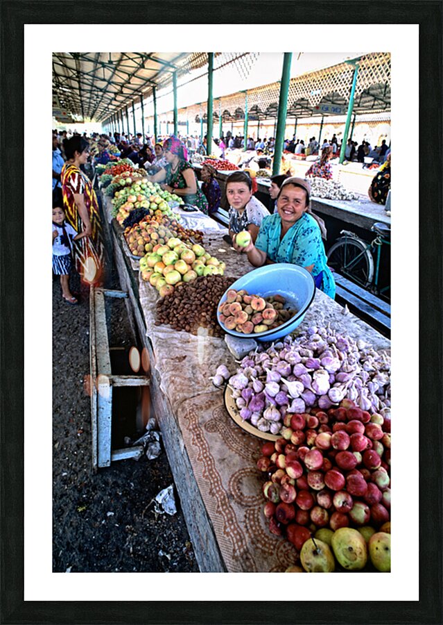 Market scene in Khiva Uzbekistan with fresh produce and people Picture Frame print