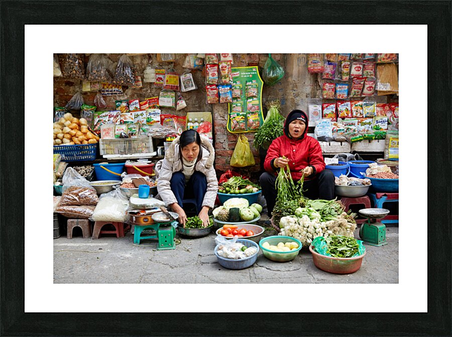 Women selling fresh vegetables in Hanoi market Picture Frame print