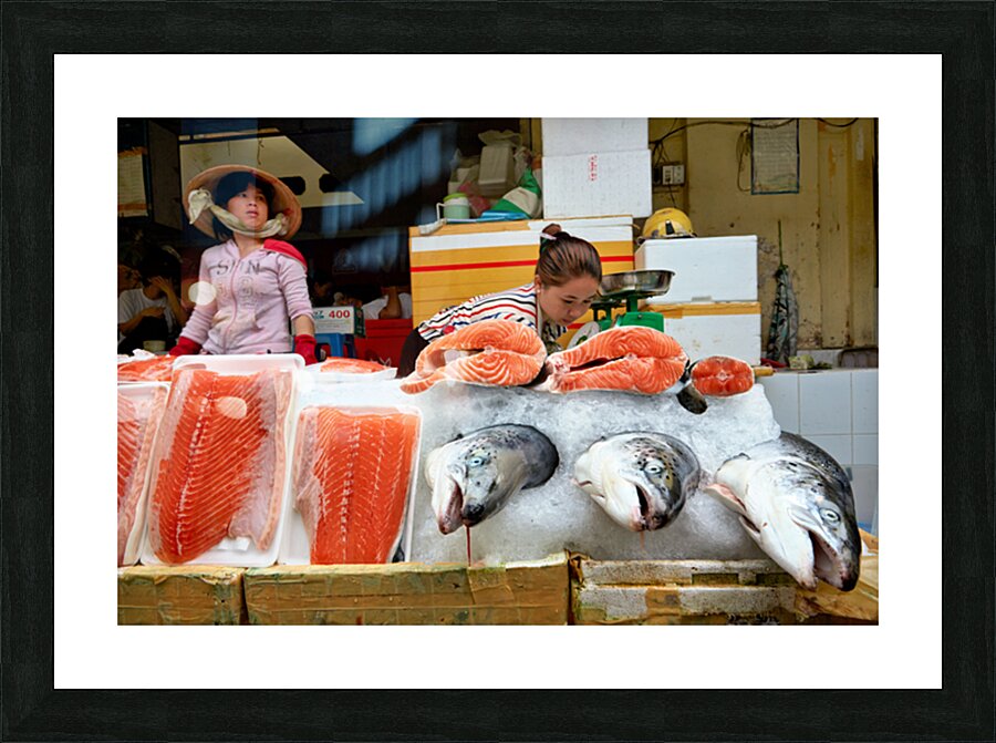 Market scene in Ho Chi Minh with fresh seafood for sale Picture Frame print