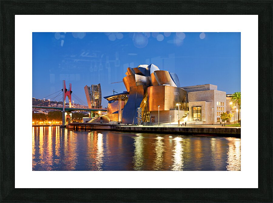 Guggenheim Museum in Bilbao at night with river view Picture Frame print