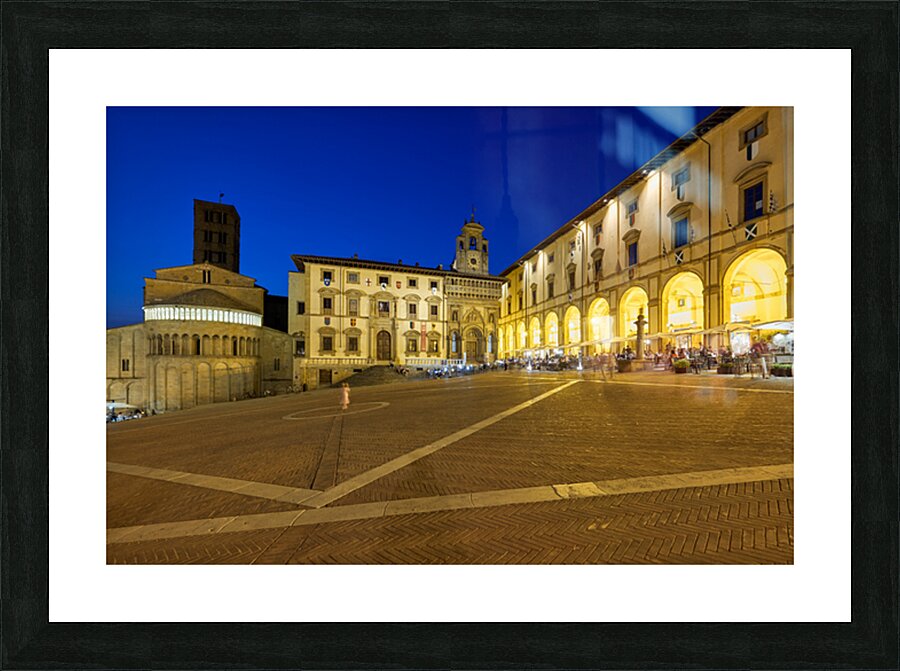 Piazza Grande in Arezzo at sunset with glowing architecture Picture Frame print