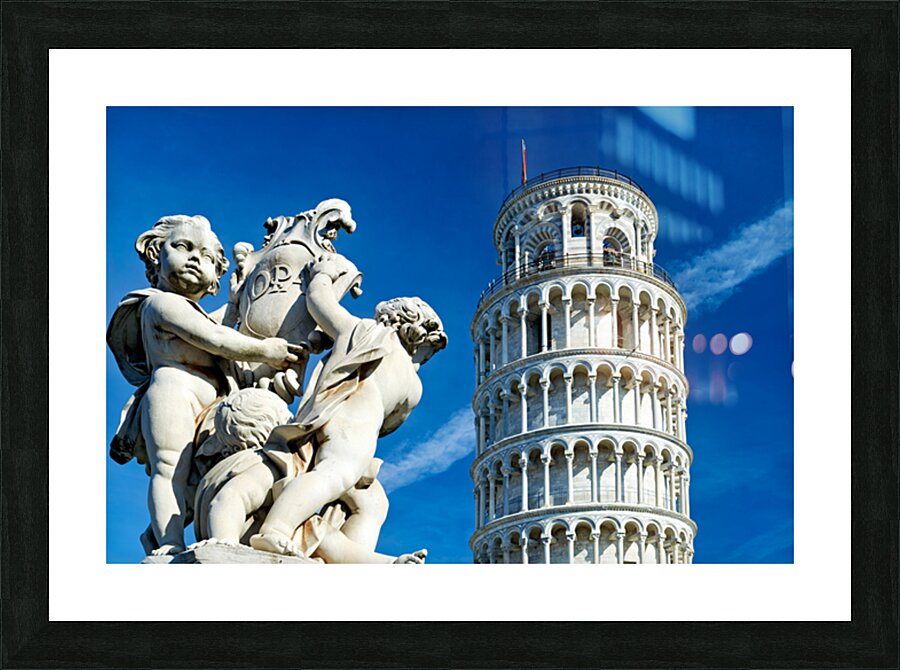Leaning Tower and fountain in Piazza dei Miracoli in Pisa Picture Frame print