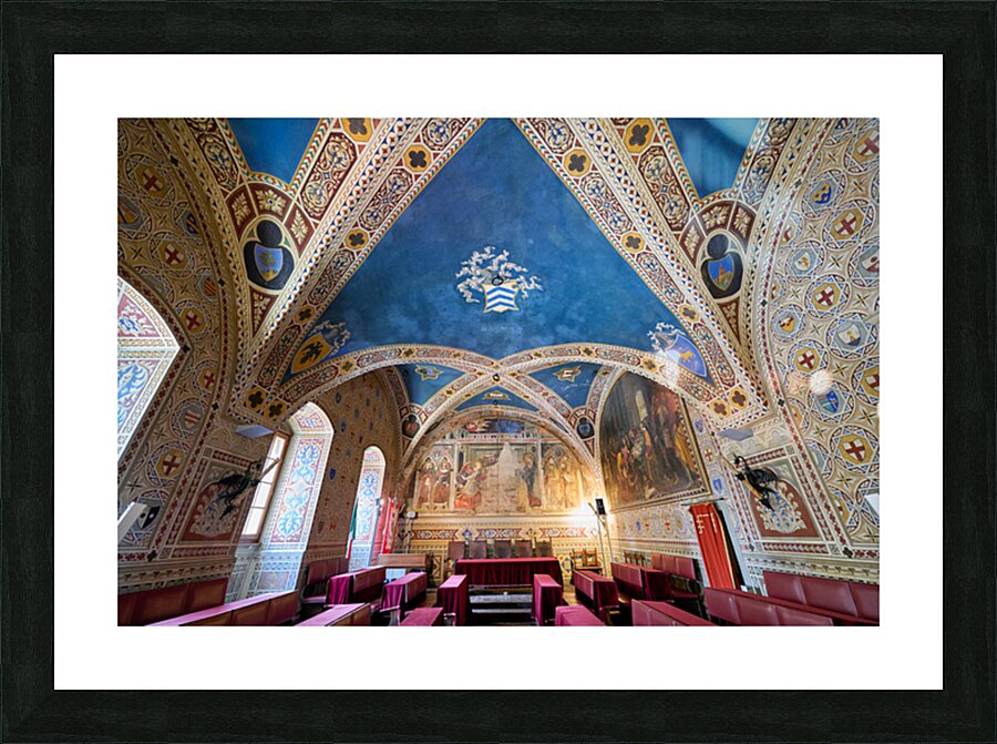 Inside the frescoed Sala del Consiglio in Volterra Tuscany Picture Frame print