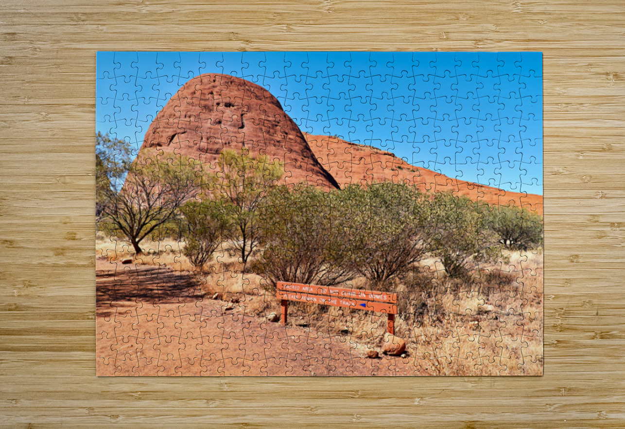 Sacred area sign in front of Kata Tjuta domes Australia. Puzzle 1