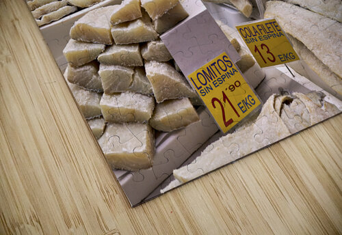 Barcelona. Catalonia. Spain. The Mercat de Sant Josep de la Boqueria. Fishmonger Marco Brivio puzzle