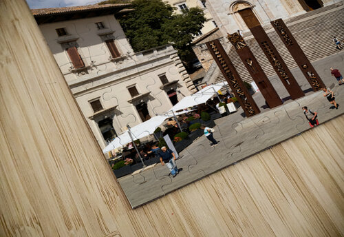 Todi Umbria Italy. Concattedrale della Santissima Annunziata. Cathedral. Piazza del Popolo. The statue Quattro Stele by Arnaldo Pomodoro Marco Brivio puzzle