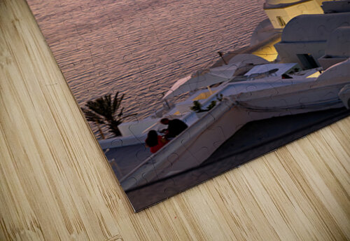 Sunset over Santorini caldera with church and boats. Marco Brivio puzzle