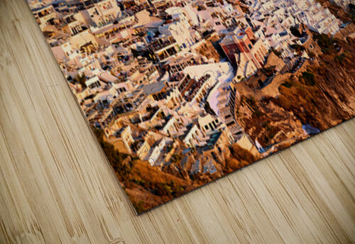 Santorini cliffside town at sunset with mountain backdrop. Marco Brivio puzzle